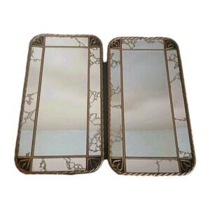 Vintage Gilded Twisted Metal Mirror Trays Or Accent Mirrors - A Pair of 2 Brass